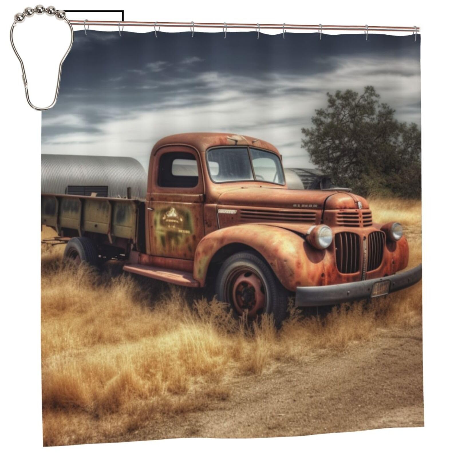FodPand Old Truck Car Shower Curtain 70"x70" Waterproof Long Bathroom Curtain Heavy Duty Thick Cloth Bath Curtain Set with Hooks, Modern Abstract Art Pattern Bathroom Shower Curtains