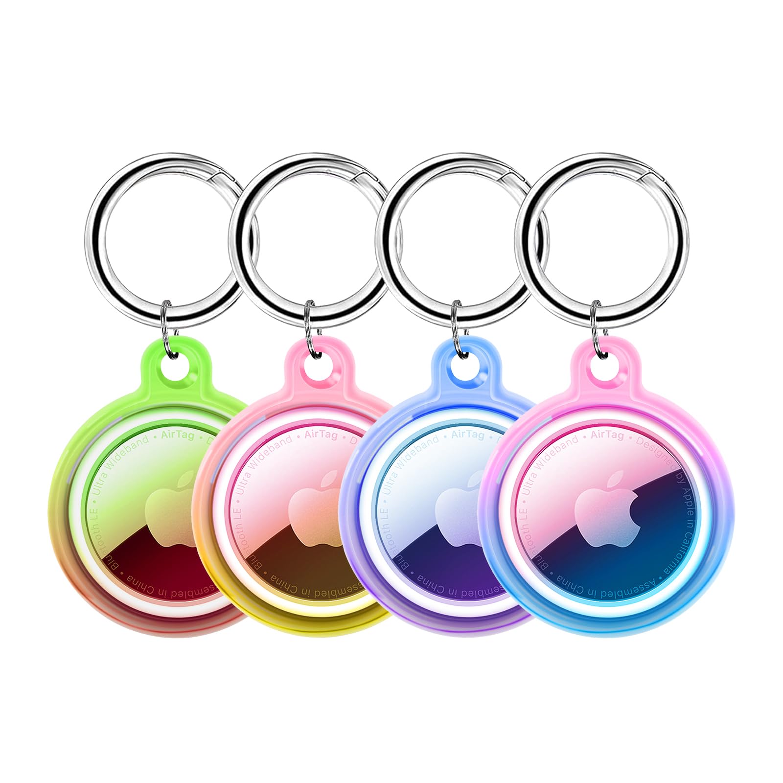 YOKRWO for Airtag Holder with Keychain, IPX8 Waterproof Case, Scratchproof Shockproof, TPU Material for Airtag Cover for Pet Collars, Keys, Bags, Luggages(4 Colors)