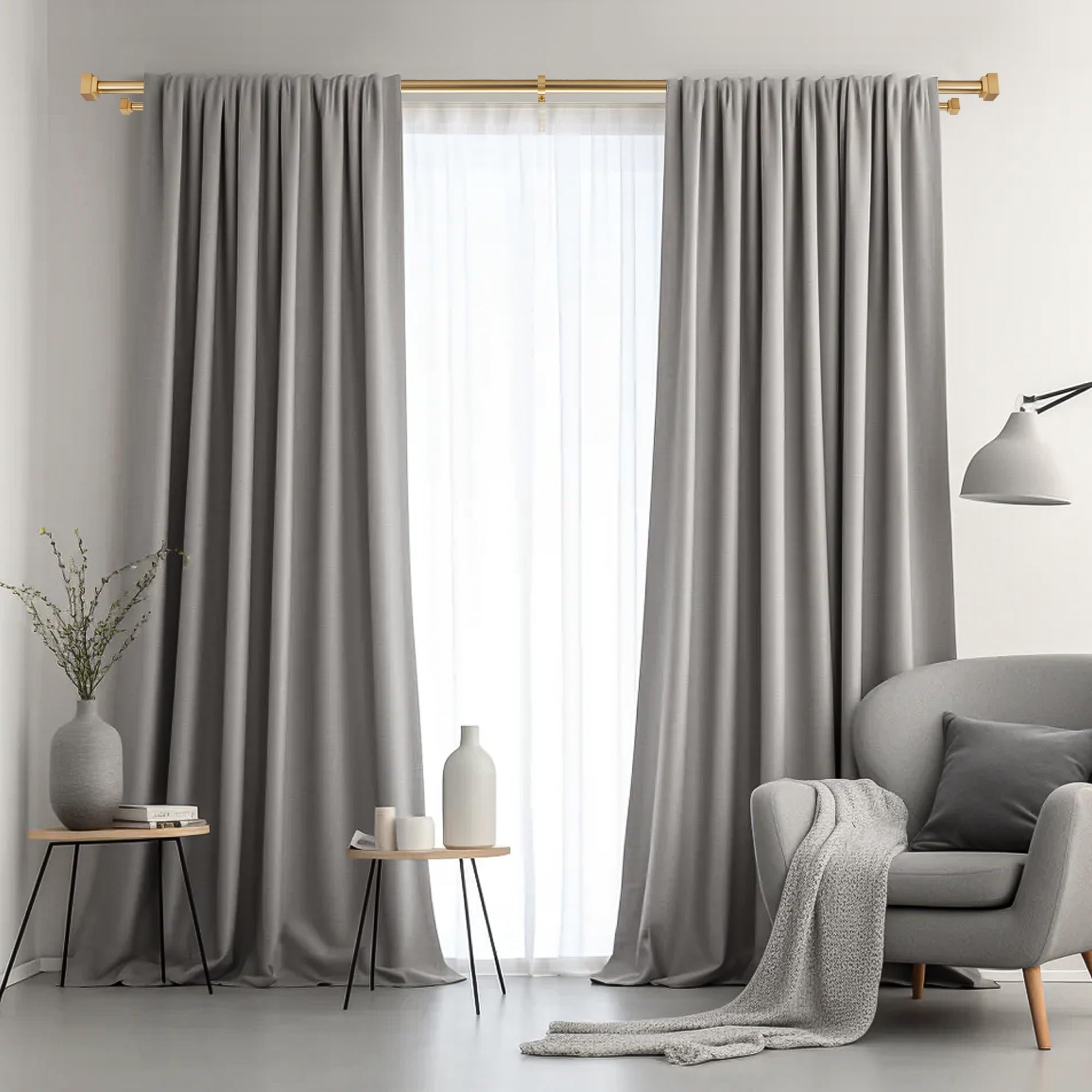 Gardinenstange Für Erkerfenster – Verstellbar 91–183 Cm, Antiksilber, Doppelstange, Für Verdunkelungsvorhänge