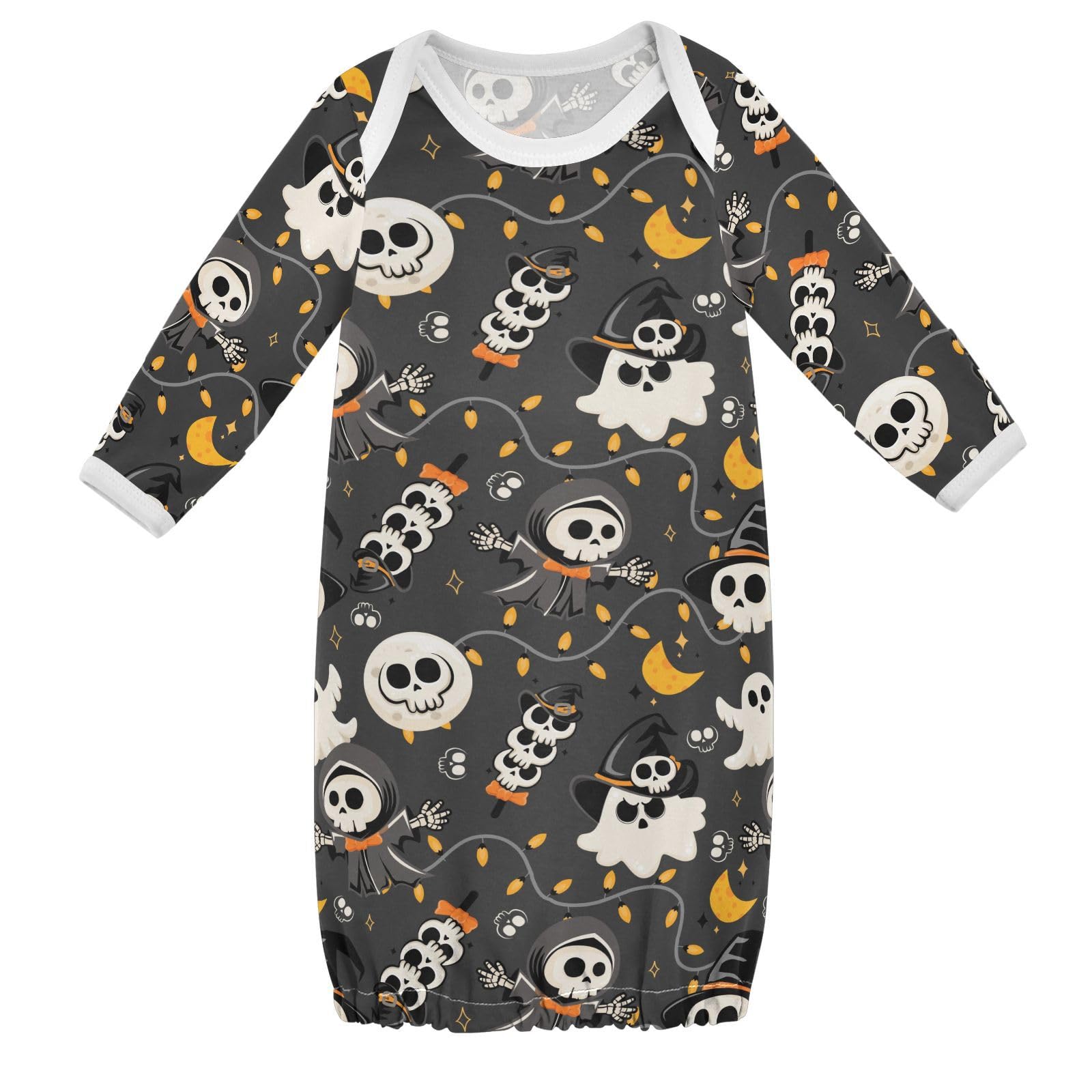 WIFIU Cute Skull and Ghost Baby Girls Boys Sleeper Gown Cotton Nightgown Long Sleeve, Happy Halloween Baby Nightdress Sleeping Clothes for Newborn 0-3 Months Multicolor