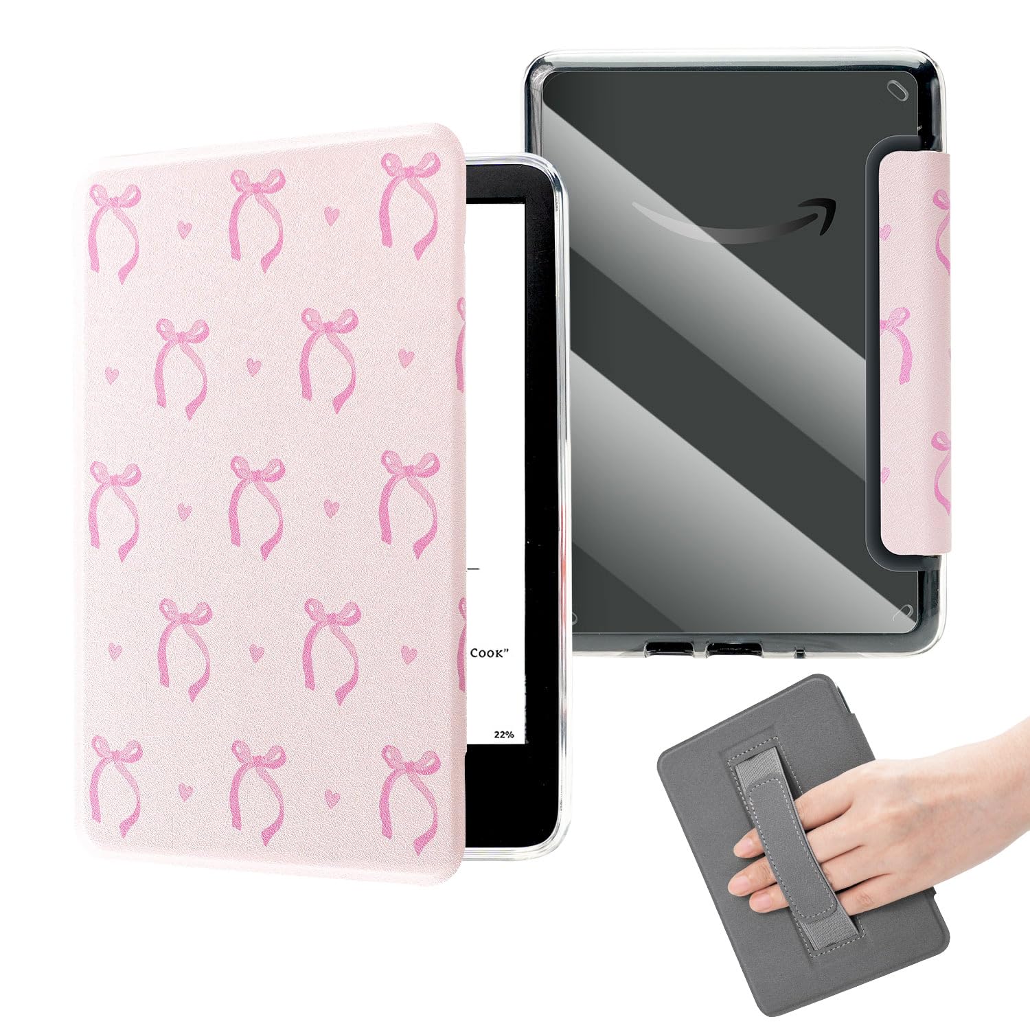 Coquette - Custodia trasparente per eReader Kindle 11a generazione da 6 pollici (2022/2024), custodia ultra sottile da 6 pollici con cinghia da polso, custodia protettiva rosa per eBook di base