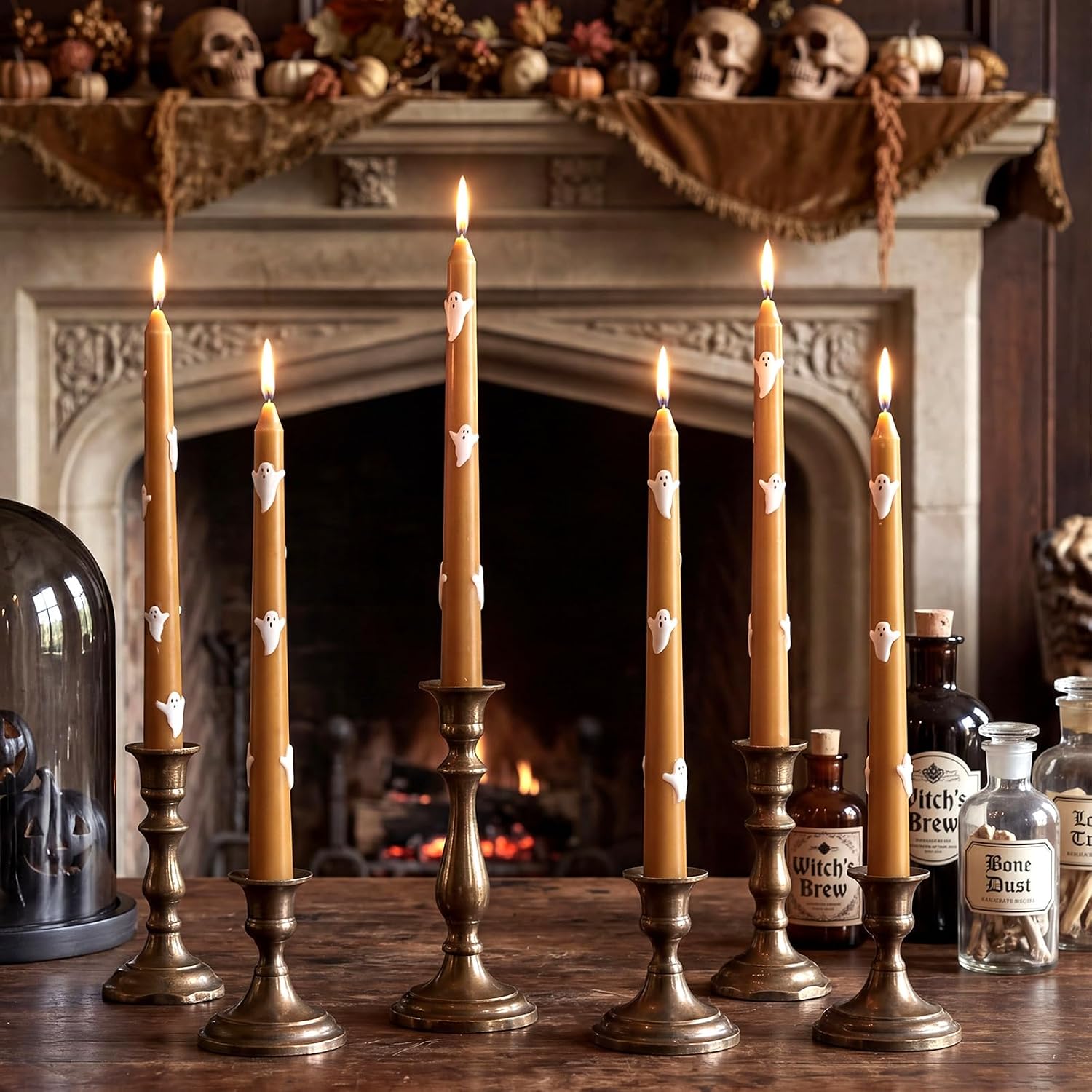 Sumind 6 Pcs 10'' H Halloweens Ghost Taper Candles, Halloween Decor Indoor