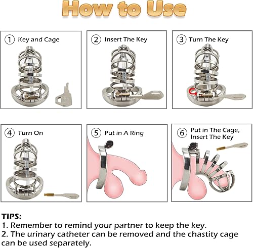 Miniatura 5 de Jaula de castidad masculina, juguetes sexuales para pene, dispositivos de castidad de metal con anillo de tamaño de 1.97 pulgadas y bloqueo