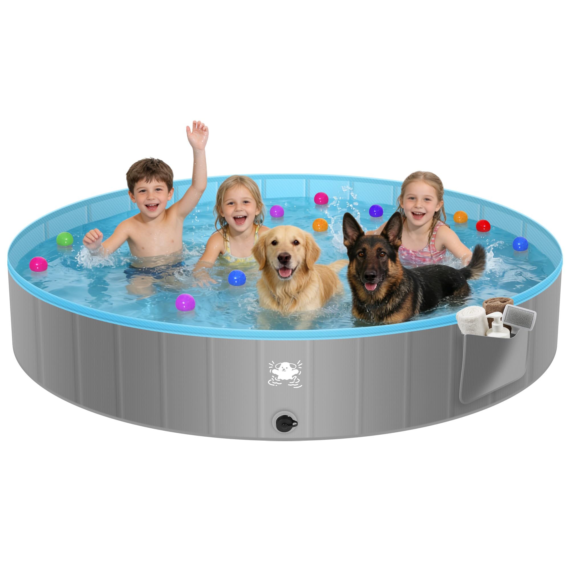 FORMIZON Faltbare Hundepool, Hundepool für Große & Kleine Hunde, rutschfest Verschleißfest Verdickt PVC Planschbecken für Hunde & Kinder, Tragbar Hundebadewanne mit 4 Flicken (160)