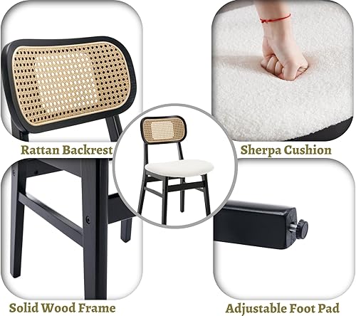 Vista 60 de EALSON Juego de 2 sillas de comedor de ratán, tapizadas de cuero, sillas de cocina de madera modernas de mediados de siglo, sillas laterales sin