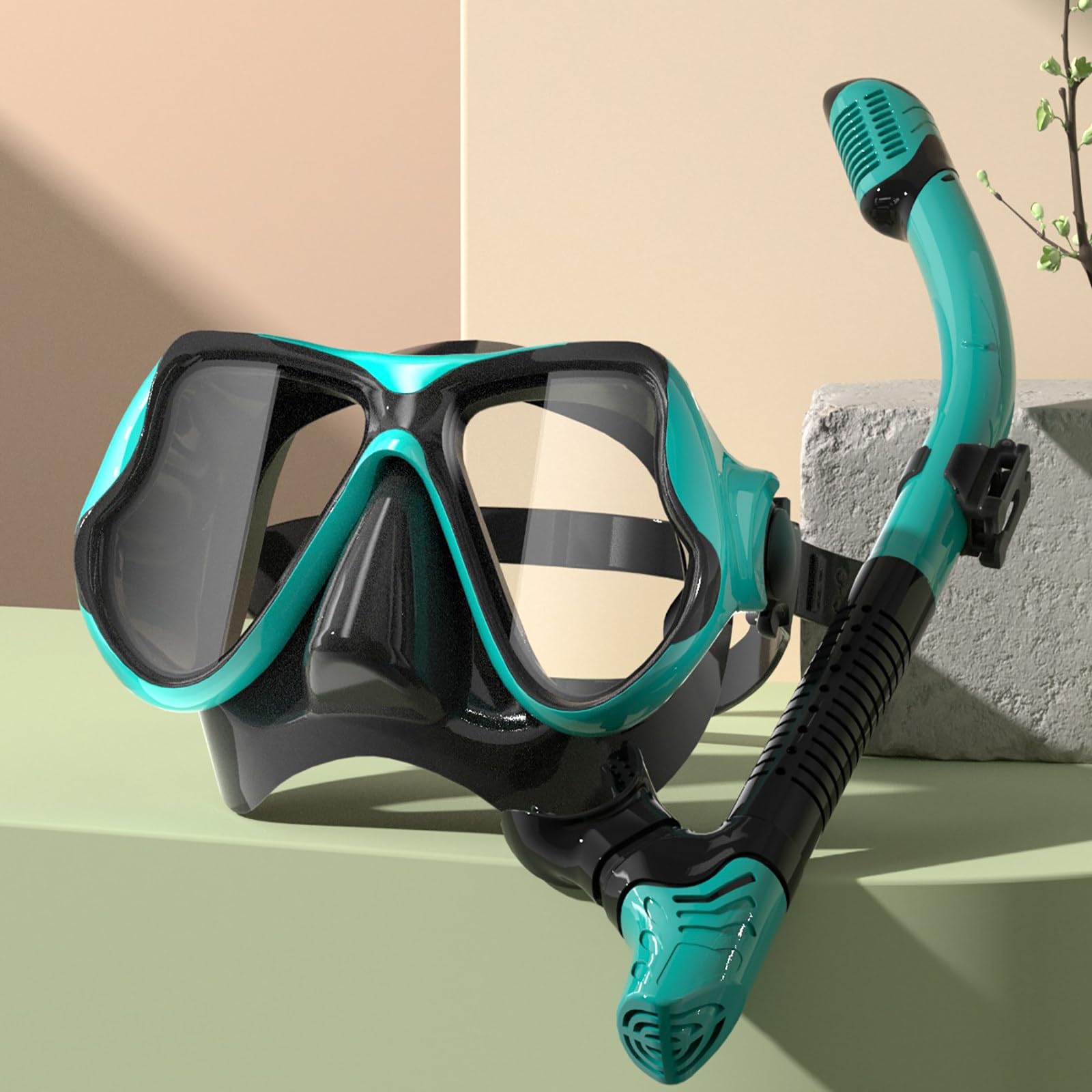 Gogle freedivingowe z całkowicie suchą rurką oddychającą, miękki silikon, hartowane, odporne na zarysowania soczewki, HD Anti-Fog, mocne dopasowanie do nurkowania, snorkelingu, pływania