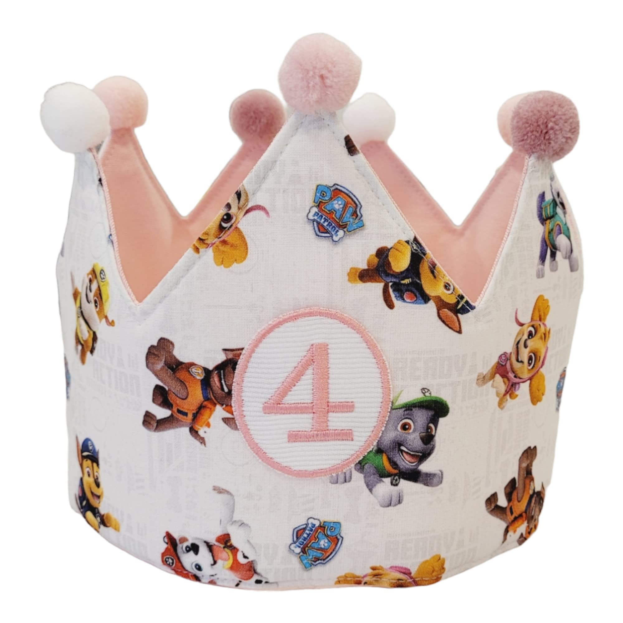 Deco-shop Deco-shop Corona cumpleaños Patrulla canina reversible y ajustable adornada con pompones de colores (Patrulla canina rosa 4 años)