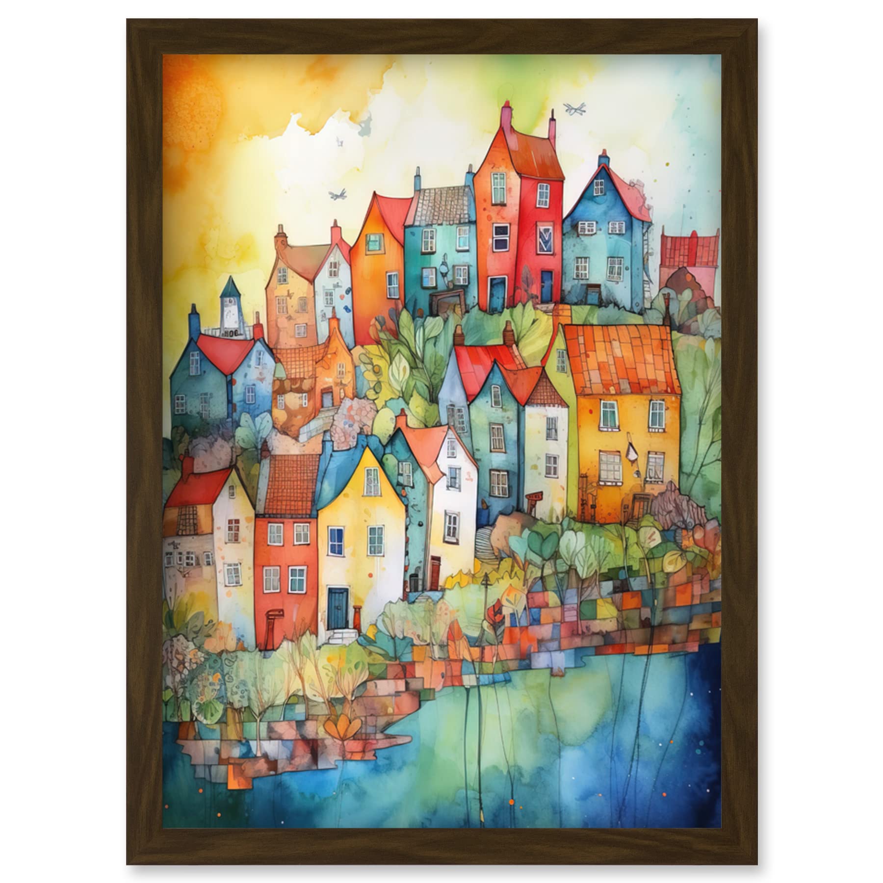 Artery8 Village Of Manarola Italy Folk Art Artwork Framed Wall Art Print A4