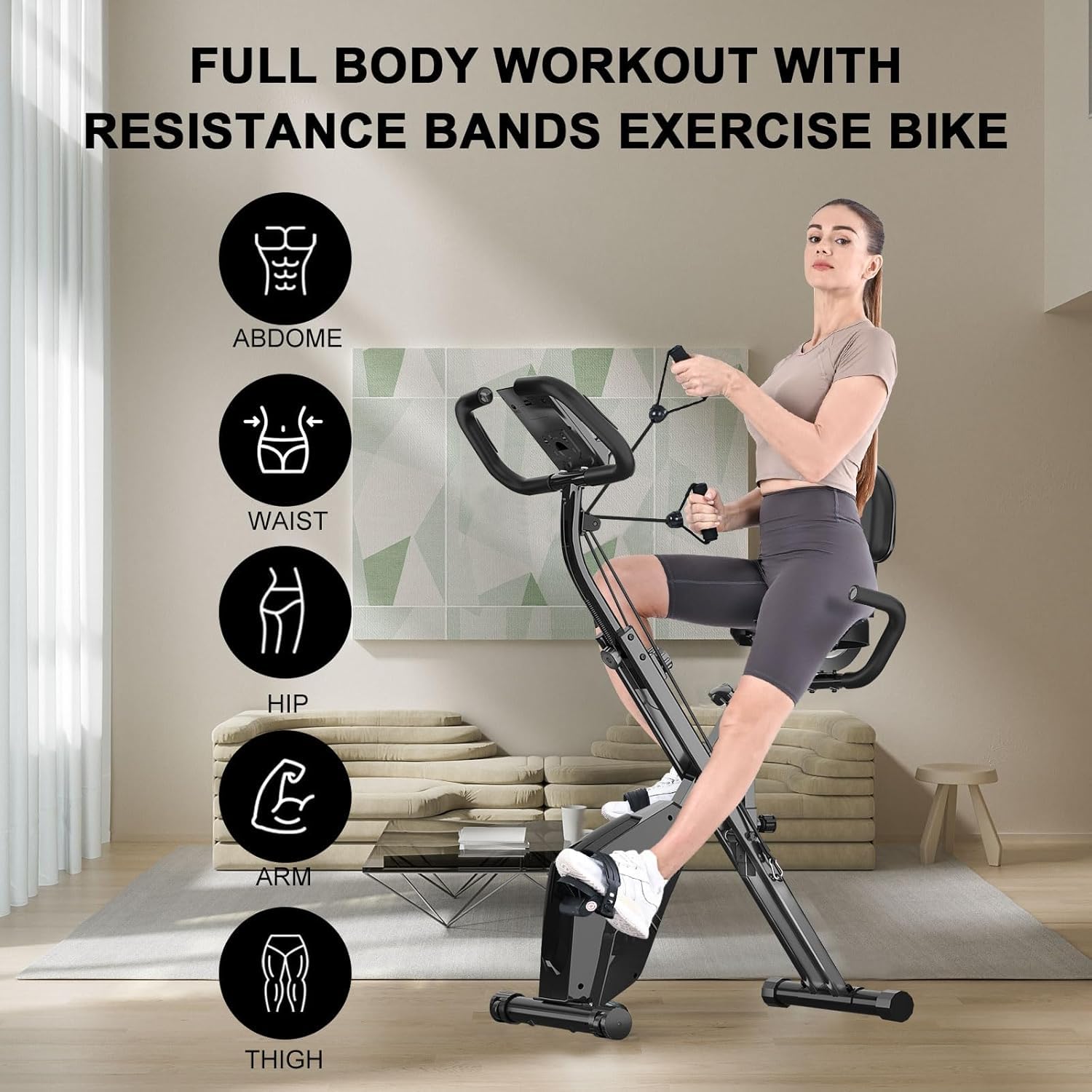 Dskeuzeew Cyclette Pieghevole da Casa 4 in 1, Bicicletta magnetica pieghevole, Cyclette 8 livelli di resistenza, monitor LCD e sensore di frequenza cardiaca