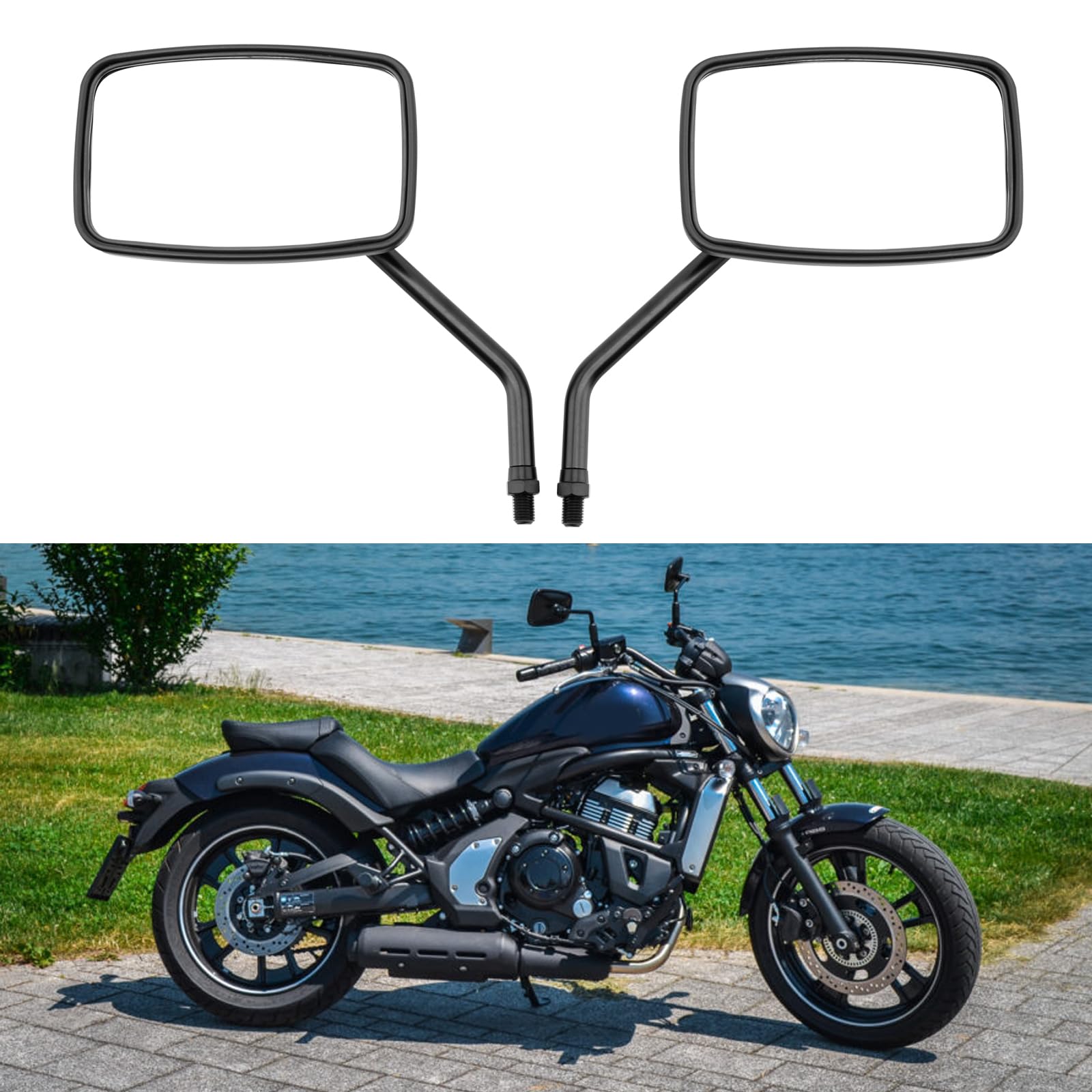 Chromés retroviseur moto, rétroviseurs latéraux M10 M8 avec paquet de vis pour scooter Street Bike Cruiser Chopper Sport Bike ATV (Noir#1)