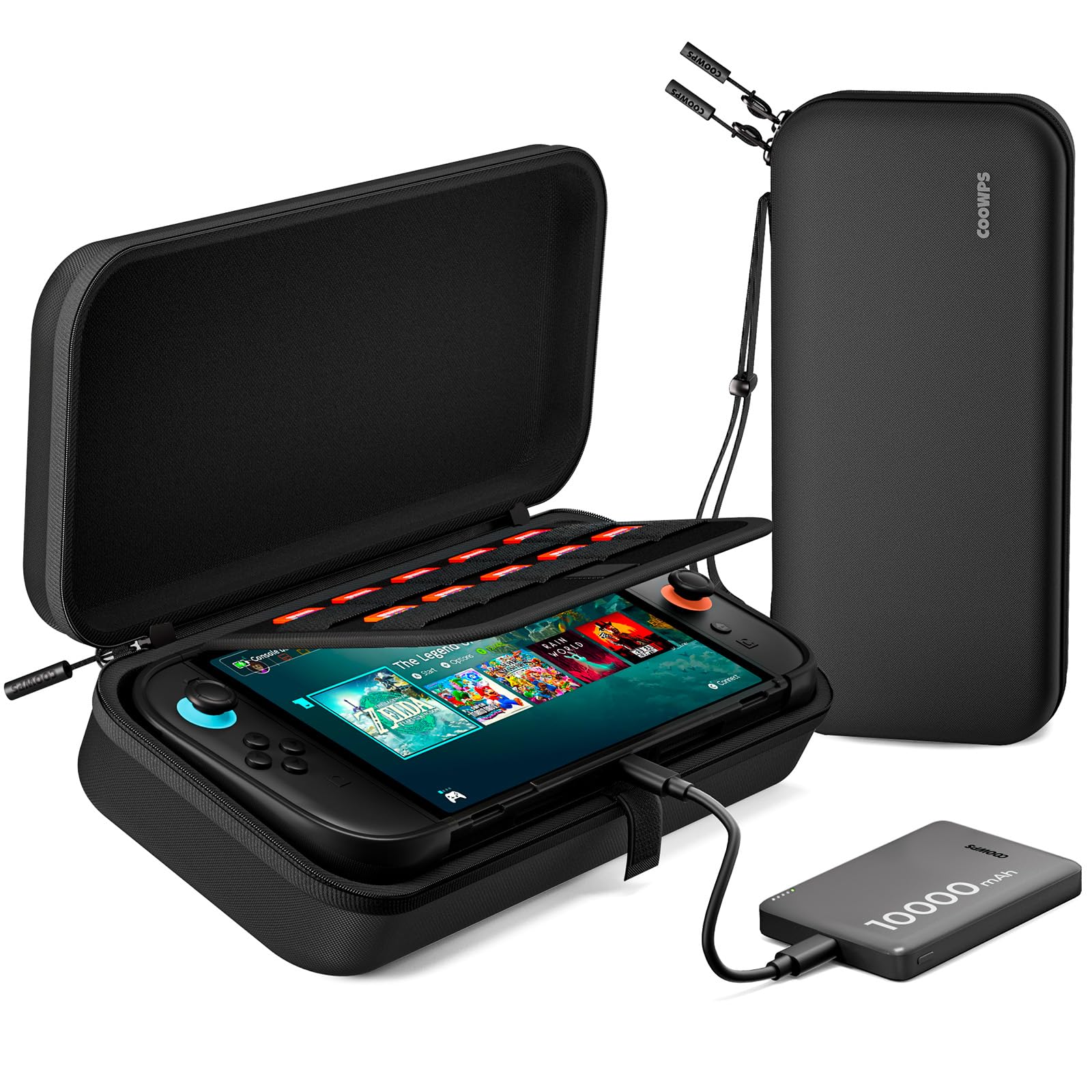 COOWPS Carrying Case with 10000mAh, 22.5W Power Bank for Nintendo