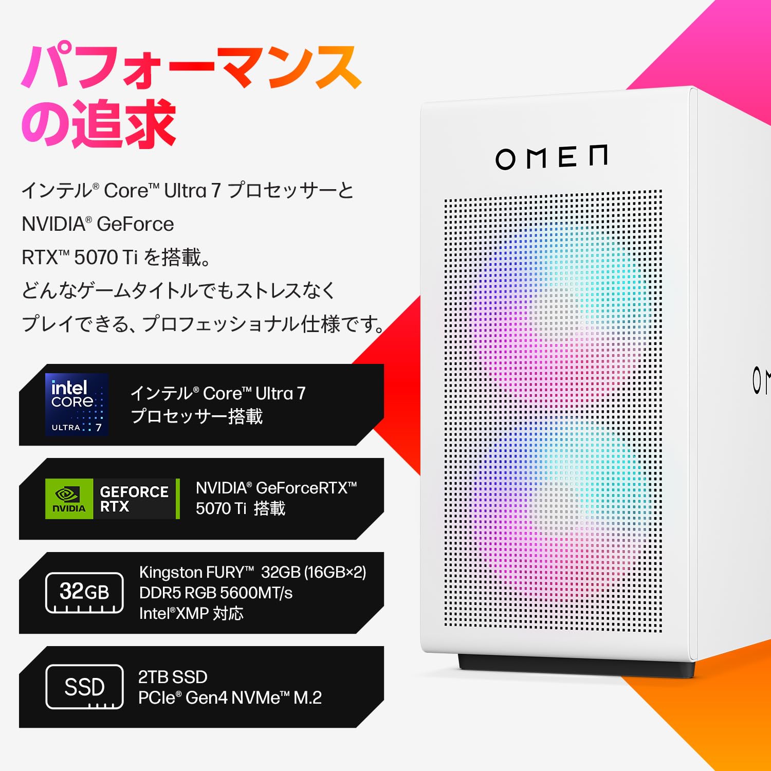 HP ゲーミングPCデスクトップ OMEN 35L ホワイト（型番：B9FL2PA-AAAA）