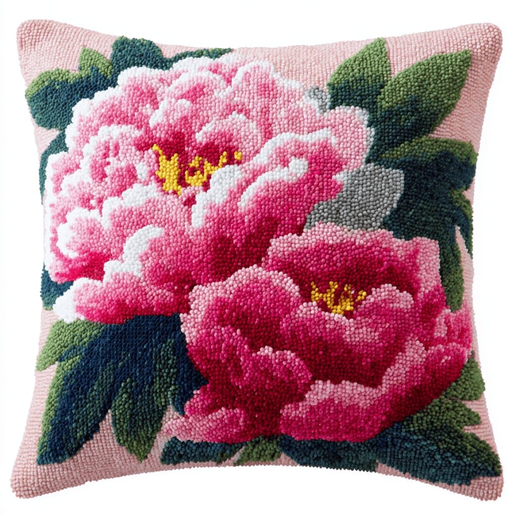 Kitquiver Latch Hook DIY Pillow Kit,Peony Handmade Cushion Cover 43X43Cm