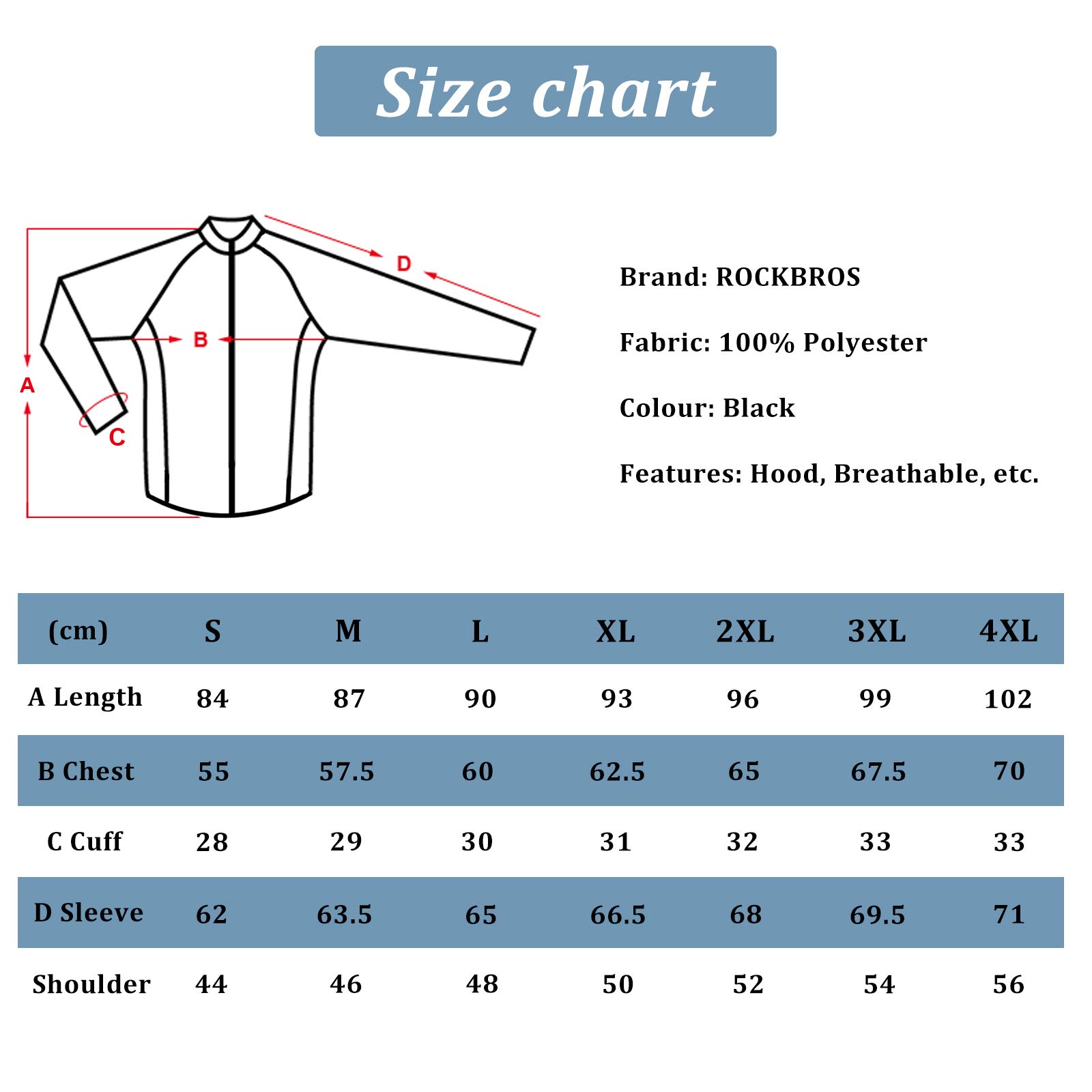 ROCKBROS Chaqueta Impermeable para Hombre con Capucha, Chaqueta para Lluvia Ligera y Transpirable para Senderismo Ciclismo