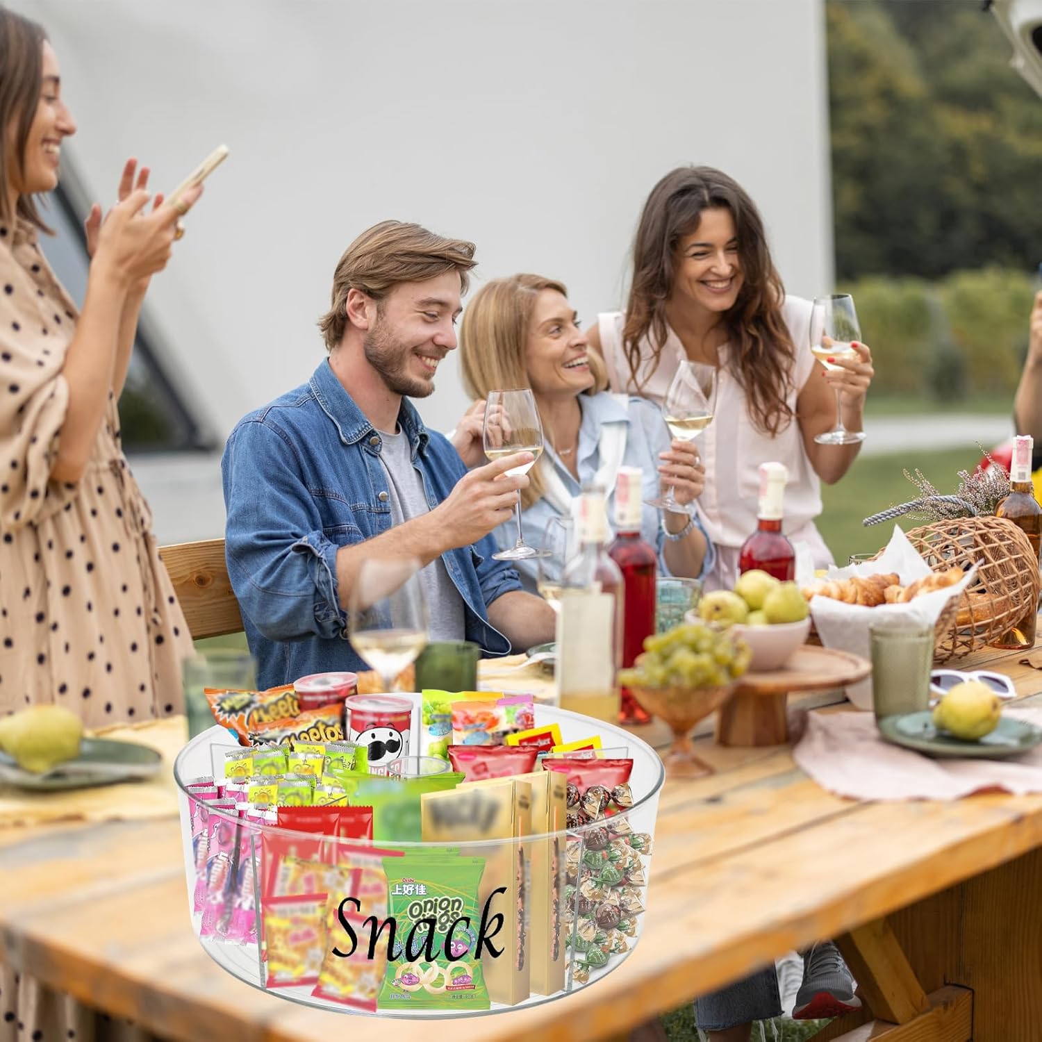 Snack Bar Station Bins,Transparent Rotating Snack Storage Pantry for Office Party Kitchen Cabinets Table,Snacks Basket Organizer,Snacks Holder Shelf,Carousel Storage for Food,Spices,Cosmetics