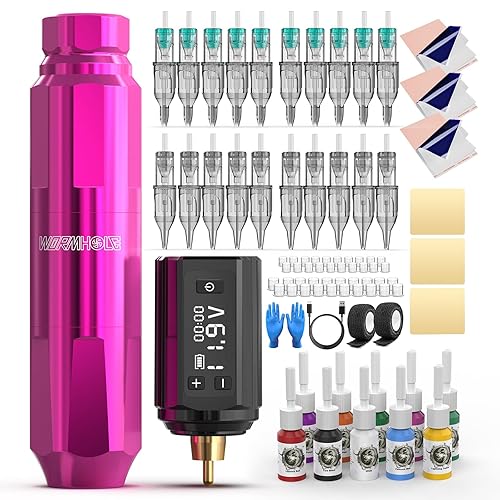 Miniatura 8 de Wormhole Tattoo Kit de máquina de tatuaje inalámbrica, paquete de batería de tatuaje, kit de máquina de tatuaje rotativa, 20 agujas de cartucho de