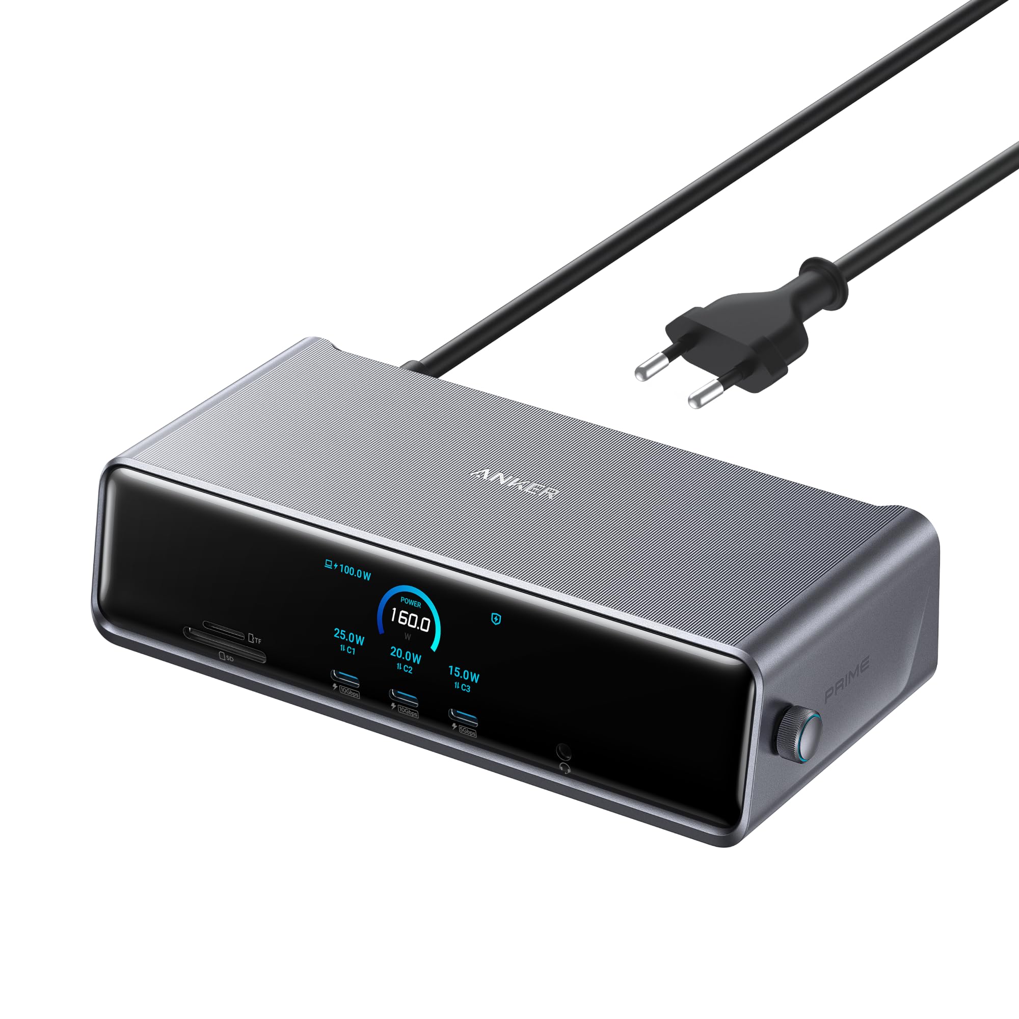 Stacja dokująca Anker Prime (DL7400), 14 portów, trzy wyświetlaczze z DisplayLink, maks. 140 W, inteligentny wyświetlacz, trzy wyświetllacze 4K 60 Hz, wentylator chłodzący, do systemów macOS i Windows