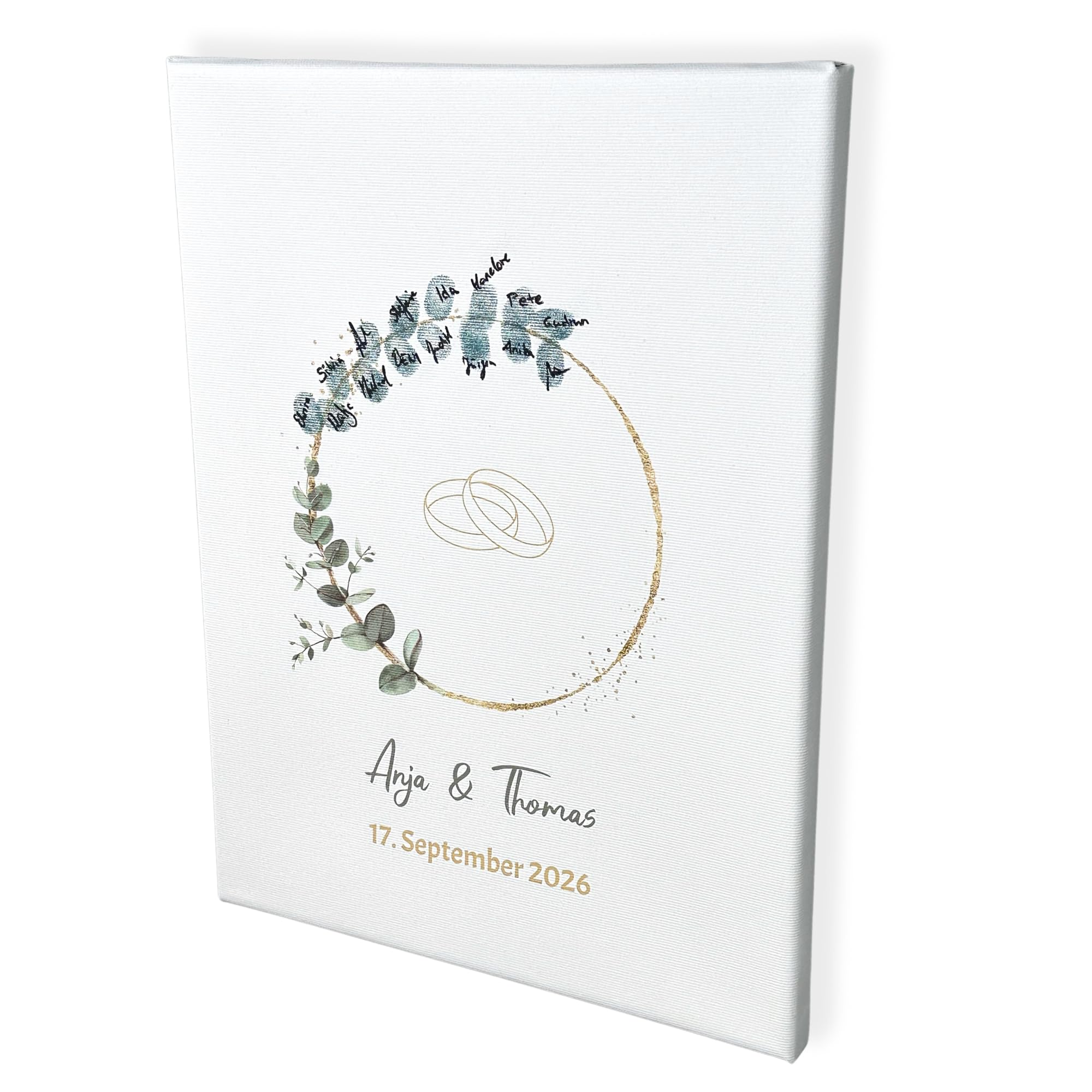 Personalisierte Leinwand Fingerabdruck Eukalyptus Design inkl. Stempelkissen Stift Hochzeit