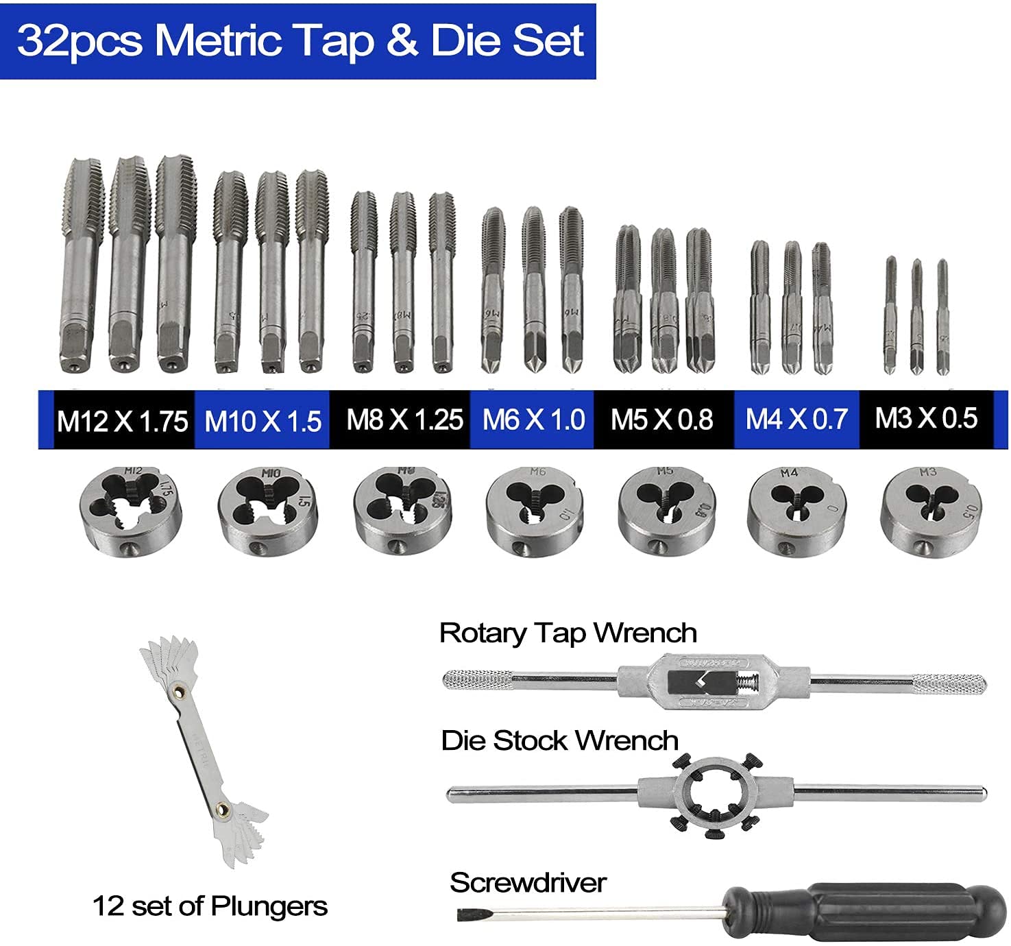 Toolly 32pc Metric Tap And Die Set - Hardened Steel Threading Kit For Auto & Machine Repair