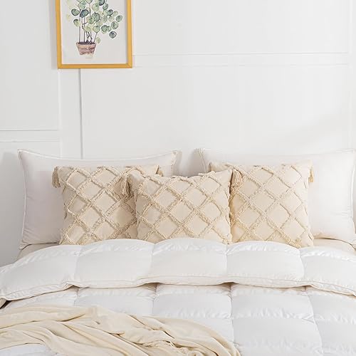 Miniatura 6 de HUAGUOGUO Juego de 2 fundas de almohada bohemias de 18 x 18 pulgadas, fundas de almohada decorativas de granja con borlas, funda de cojín cuadrada