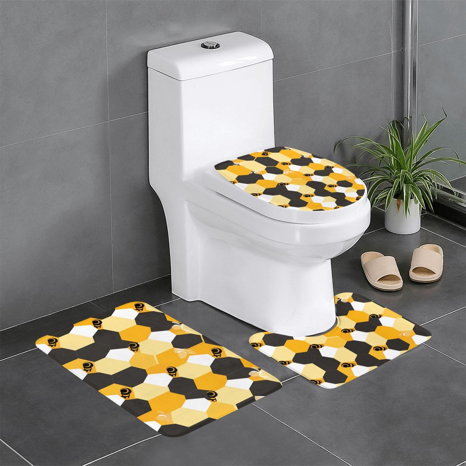 Lot de 3 tapis de salle de bain antidérapants nid d'abeille 61x40 cm
