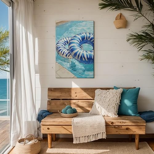 Miniatura 6 de Flotador retro para piscina, arte de pared Y2K preppy divertido playero, decoración estética de pared de cebra azul, estampado de flotador de cebra