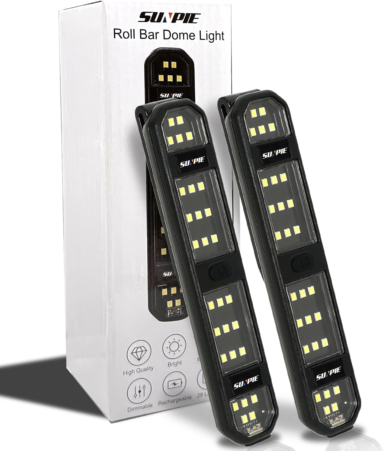 SUNPIE Interior LED Dome Lights with Magnetic for Car, Rear Trunk LED Roll Bar Lights for Wrangler, Truck, Tractor, ATV, UTV, Lorry Camper Boat Caravan Motorhome Rechargeable Under Hood Light