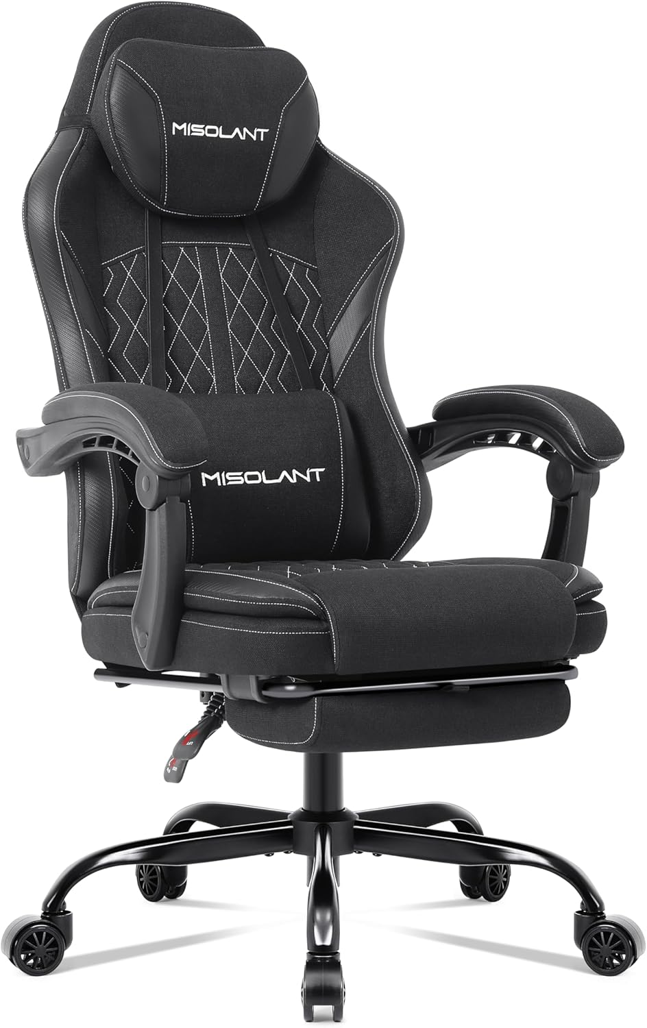 Misolant Gaming Chair, Fabric Gamer Chair with footrest for Adults, High Back Ergonomic Computer Game Chair with Adjustable Headrest and Massage Lumbar Support, 90-155° Recline Free,Black Misolant Gaming Chair, Fabric Gamer Chair with footrest for Adults, High Back Ergonomic Computer Game Chair with Adjustable Headrest and Massage Lumbar Support, 90-155° Recline Free,Black