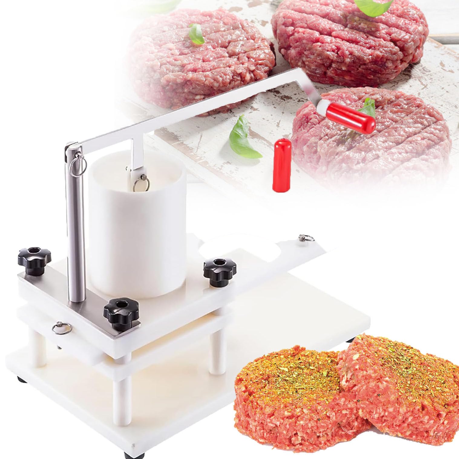 YXYLJOZ Commercial Manual Patty Burger Maker Machine, Hamburger Forming Machine, 1.5Kg Large Hopper - Durable Pe Material, For Large Kitchens, Restaurants, Food Trucks