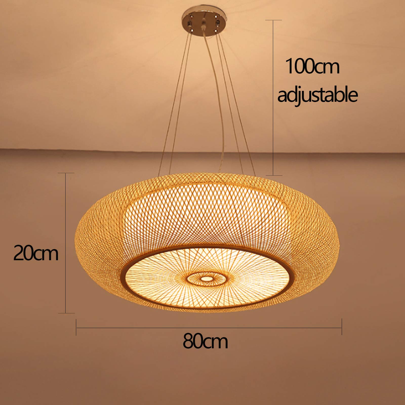 Pendellampe Retro Bambus Gewebte Kronleuchter Land Natürlichen Bambus Pendelleuchte Handgewebten Hängeleuchten E27 Höhenverstellbare Deckenlampe Restaurant Teestube Deko Korridor Nacht Hängelampe,80cm