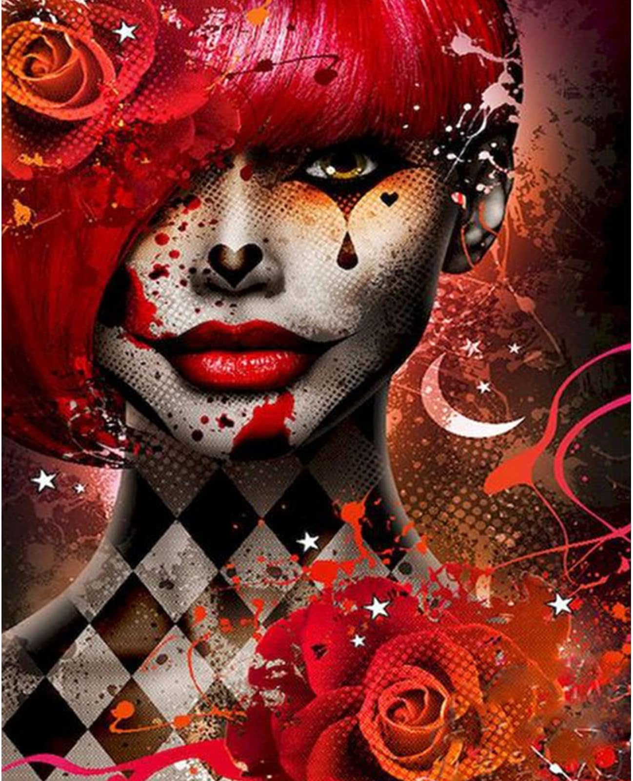 Poker Girl Painting by Number Kits on Canvas Red Flower Paint by Numbers for Adults and Beginner Easy to Painting with Brushes and Acrylic Pigment for Home Decor and Gift With Framed 16x20inch