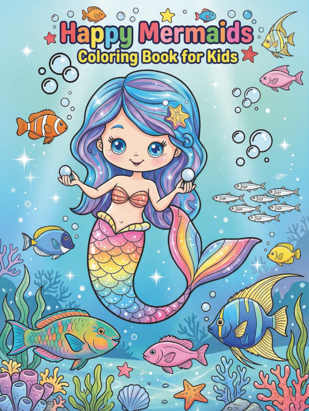 Happy Mermaids Coloring Book for Kids: Cute and Easy Mermaid Coloring Pages for Kids Ages 4–8