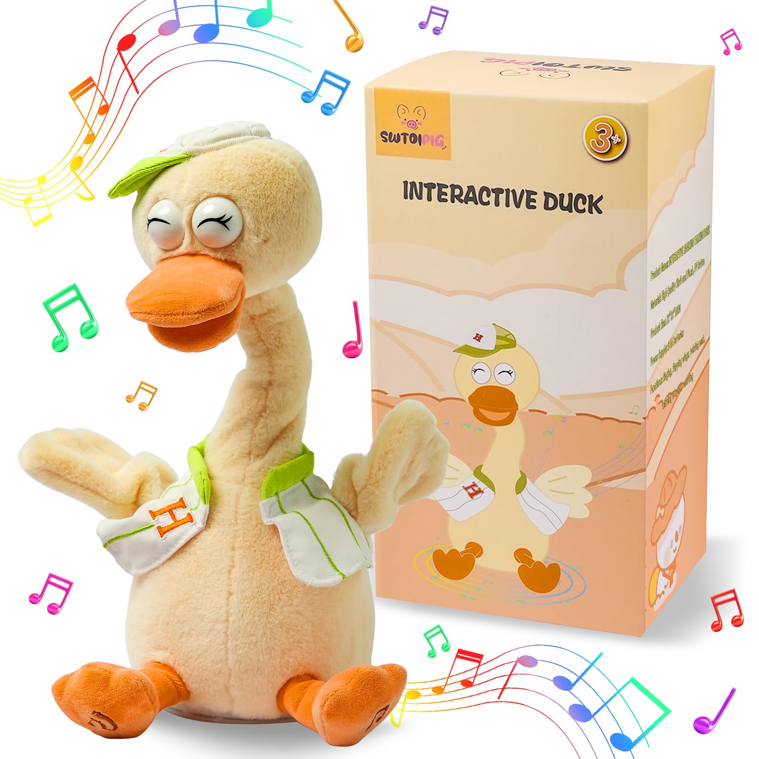 Pato de peluche, cuello de pato estirado, sonido de canto y graznido de pato, juguetes educativos interactivos de animales de peluche de diseño lindo para niños, desarrollo de la inteligencia musical