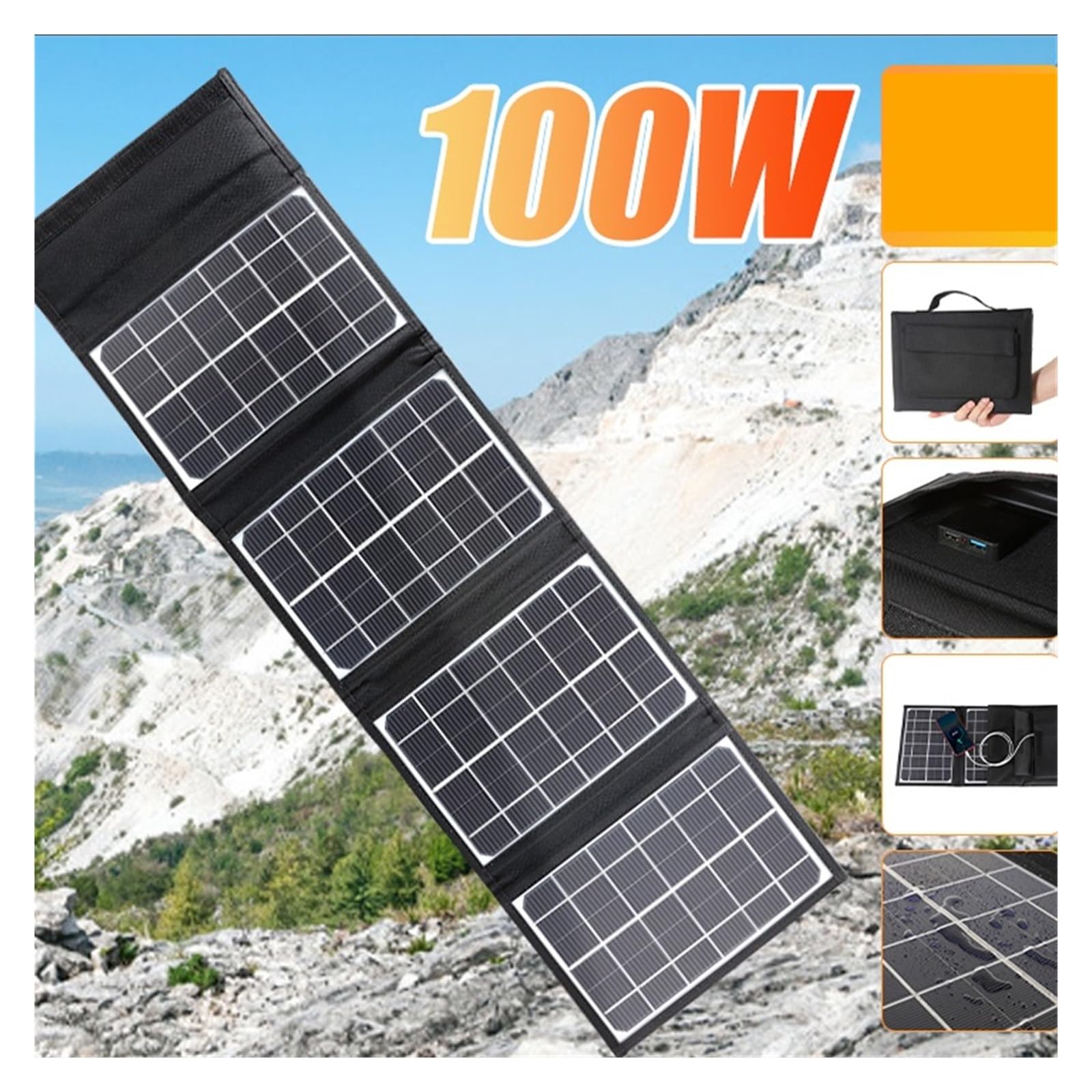 Interfaccia di Ricarica Rapida Pannello Solare Pieghevole Portatile Caricatore Doppio USB Celle solari Esterne Piastra Power Bank Energia Solare Sicuro Efficiente(18cm)