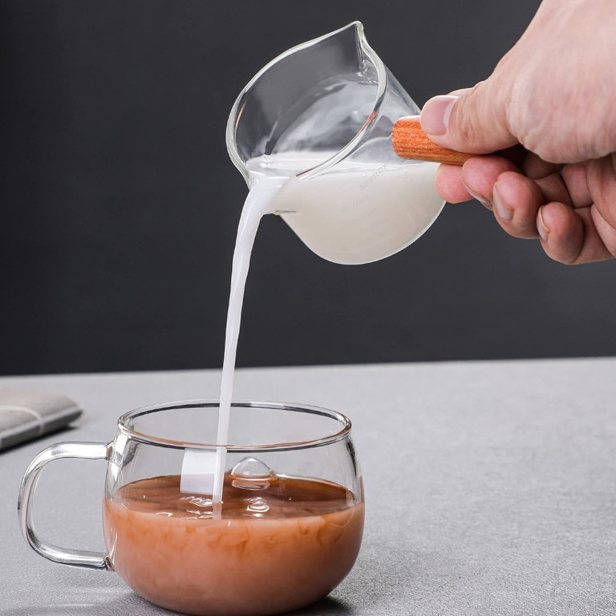 Lot De 2 Tasses à Expresso 180 Ml - Verre Borosilicate Avec Manche En Bois - Graduées (ml Et Oz) - Pour Café, Thé, Sirop - Micro-Ondes Compatible