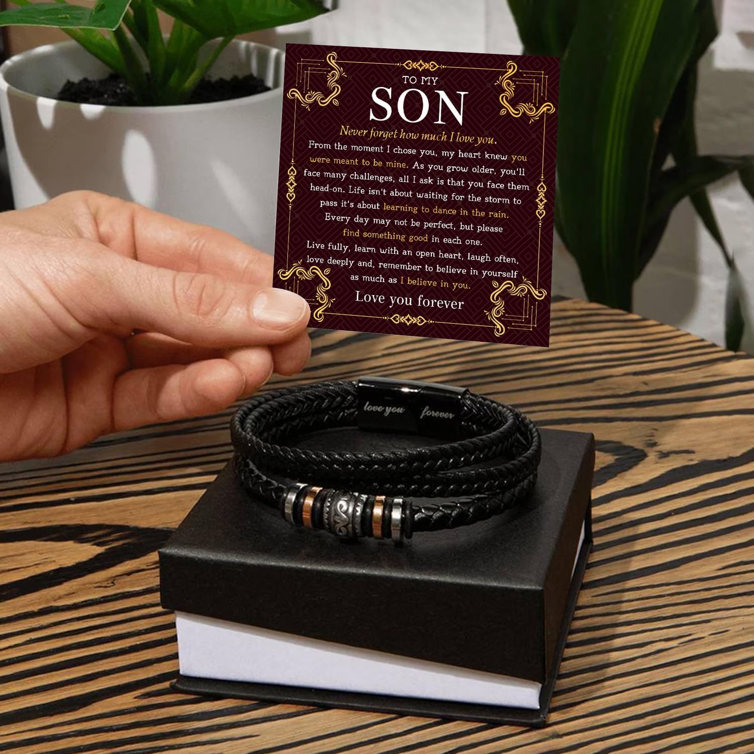 To My Son Bracelet From Father And Mother With Heartfelt Message & Elegant Box, Love You Forever Bracelet Braided Leather, Men's Gift For Son On Christmas, Graduation, Birthday - Image 5