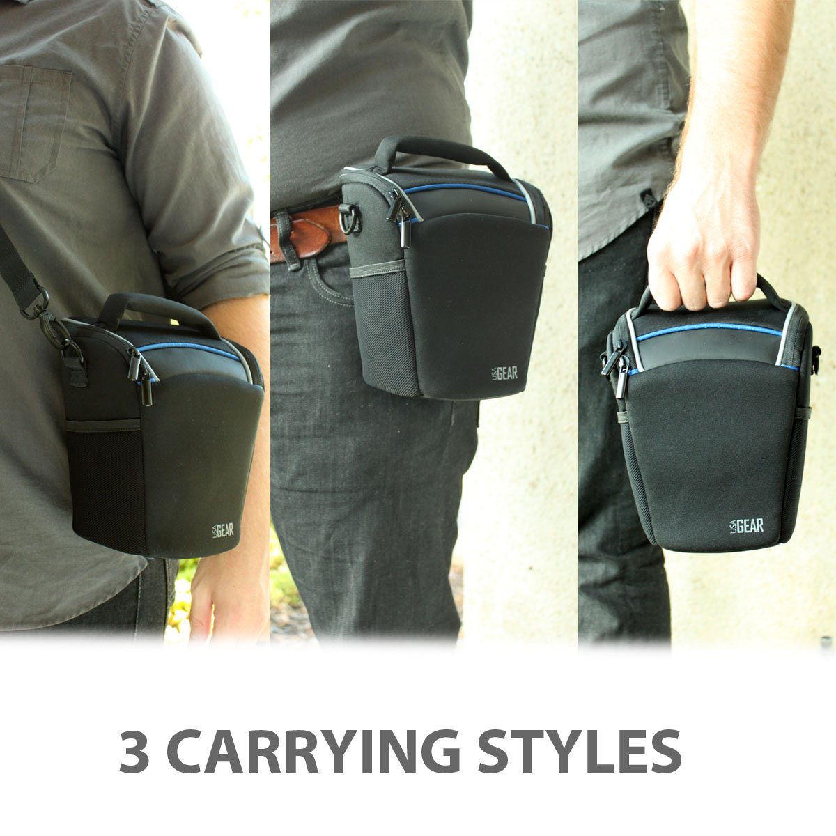 USA Gear Borsa per Fotocamera SLR/DSLR per Mirrorless con Tracolla Regolabile, Maniglia Imbottita, Copertura Antipioggia Rimovibile e Fondo Resistente Alle Intemperie