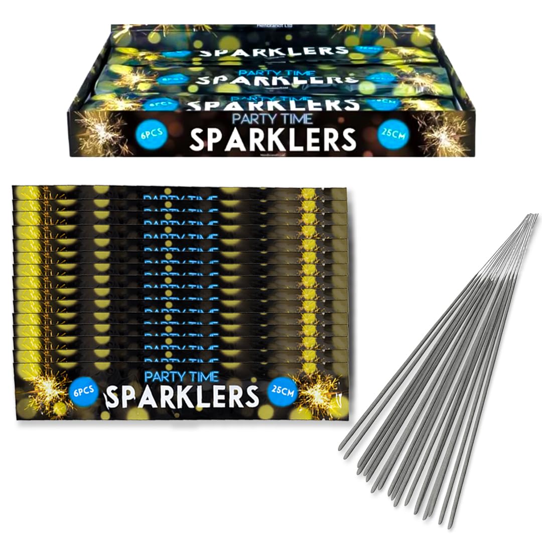 Hand-Held Sparklers 25cm - 25 Packs of 6 - Ideal for Bonfire Night, Halloween, Christmas, and New Year Celebrations - Total of 150 Sparklers