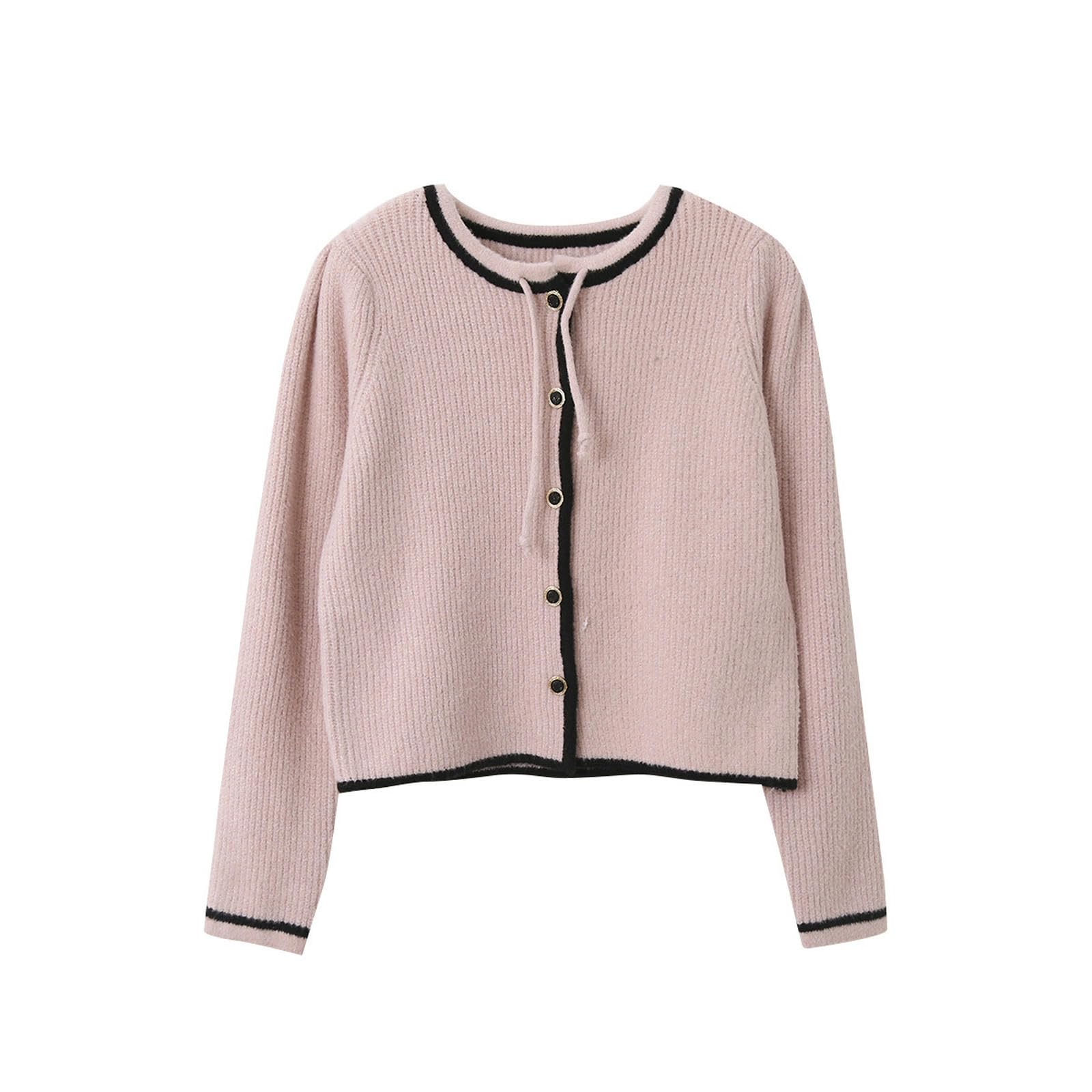 Dolce Maglione con Fiocco in Contrasto di Colore Temperamento Cardigan Lavorato a Maglia - Ragazza Rosa - Taglia Unica