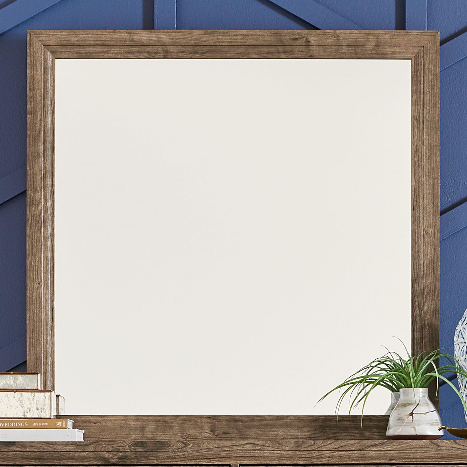 Liberty Furniture Brown Square Mirror with Bolt-On Support and Canted Moldings, Perfect for Enhancing Rustic or Contemporary Bedroom Styles