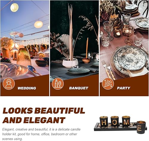 Miniatura 8 de Zerodeko Juego de candelabros decorativos con rocas y bandeja, candelabros votivos de cristal, centros de mesa para comedor, baño, decoración de