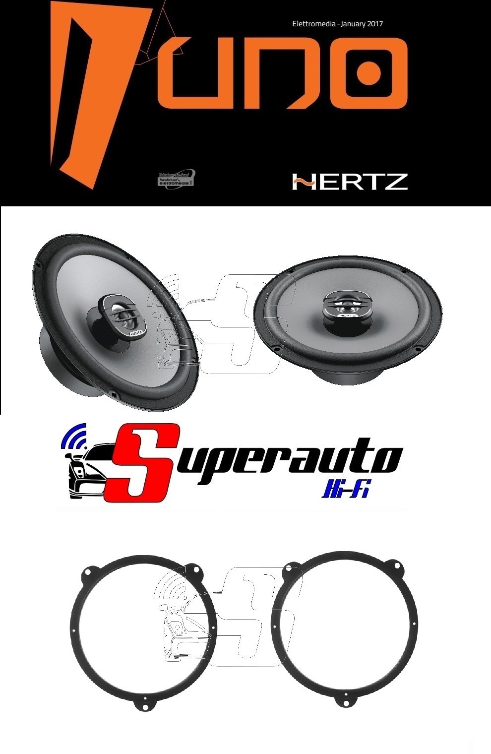 Hertz LINEA UNO Altoparlanti coassiali da 165 mm X165 (220 W) + supporti casse Compatibile con BMW s.3 (E46) 07/02> Anteriore o Posteriore 165 cm