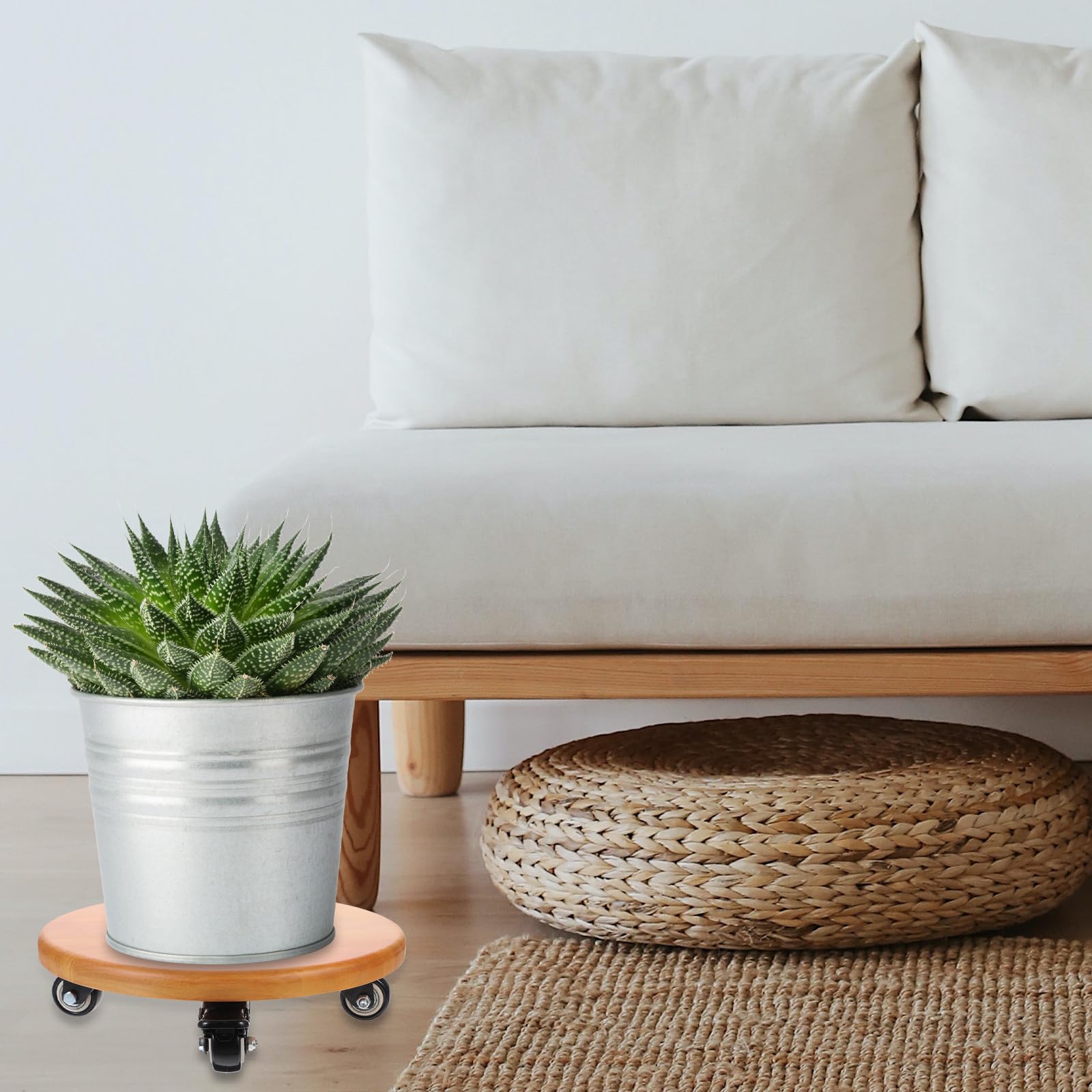 Carrello per Piante con Ruote, Sottovaso Rotondo 28cm in Legno