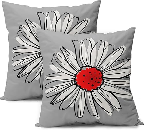 Miniatura 1 de Juego de 2 fundas de almohada de margaritas rojas de 20 x 20 pulgadas, fundas de almohada florales modernas abstractas de flores, decoración del