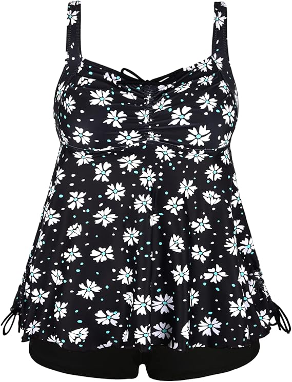 Septangle Women Plus Size Bathing Suits Paisley Print Two Piece Swimsuit Tankini Swimwear