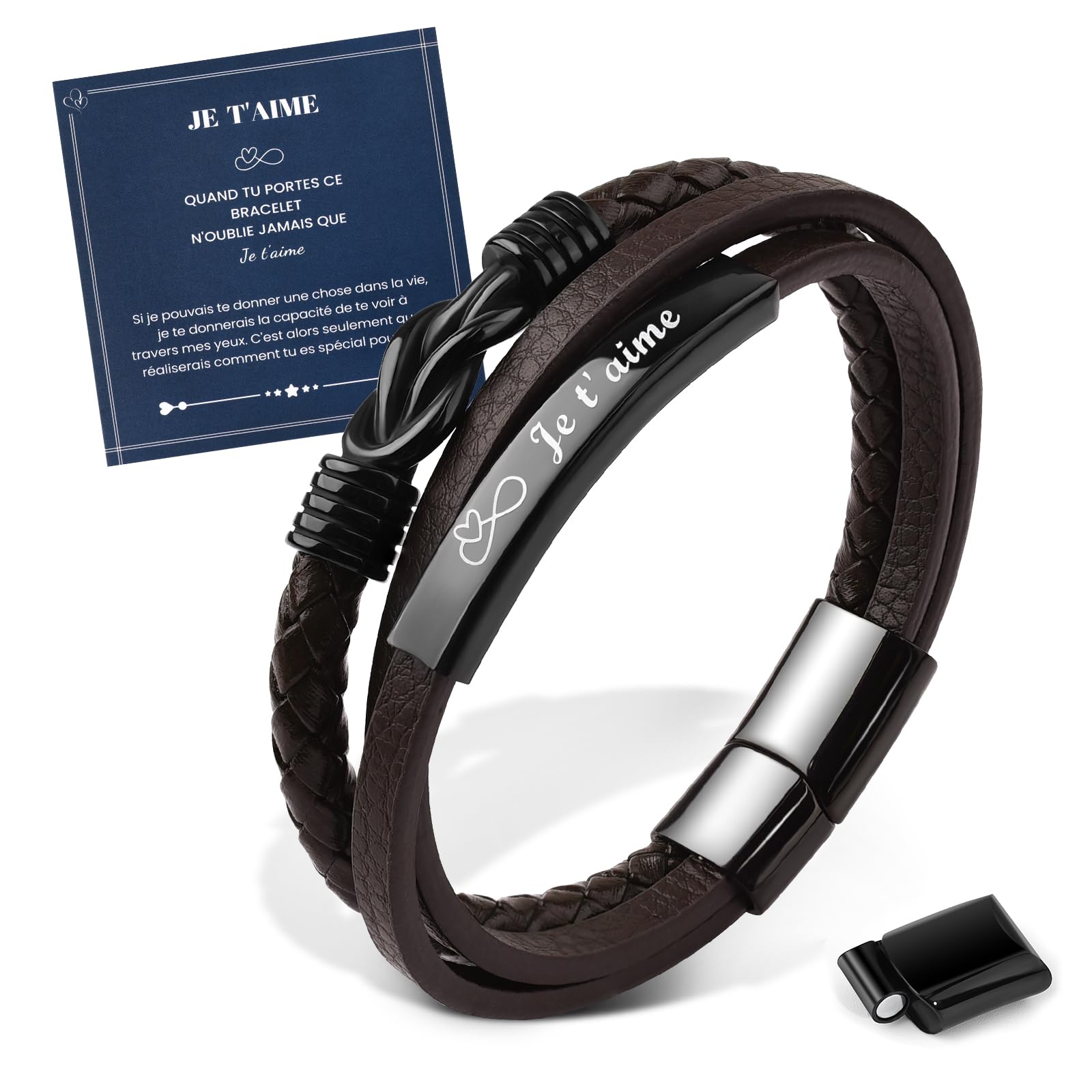 BESTEEL Set van 24 gevlochten lederen armbanden, voor dames en heren