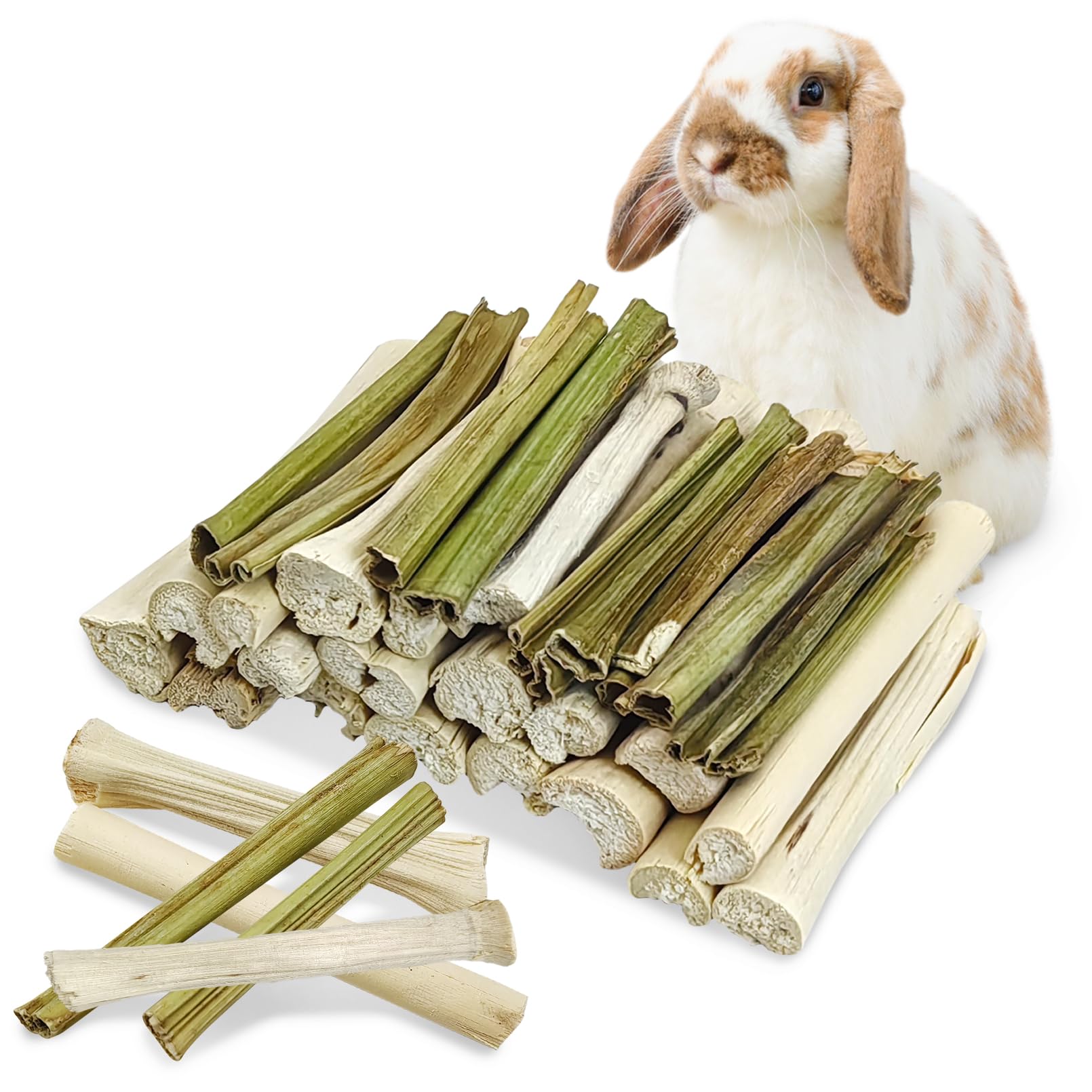 Tfwadmx50 Pcs Rabbit Chew Sticks, 25 Pcs Natural Sweet Bamboo Pet Snacks &25 Pcs Papaya Stems Bunny Chews Molar Treats Chew Toy for Rabbit Guinea Pig Hamster Chinchilla