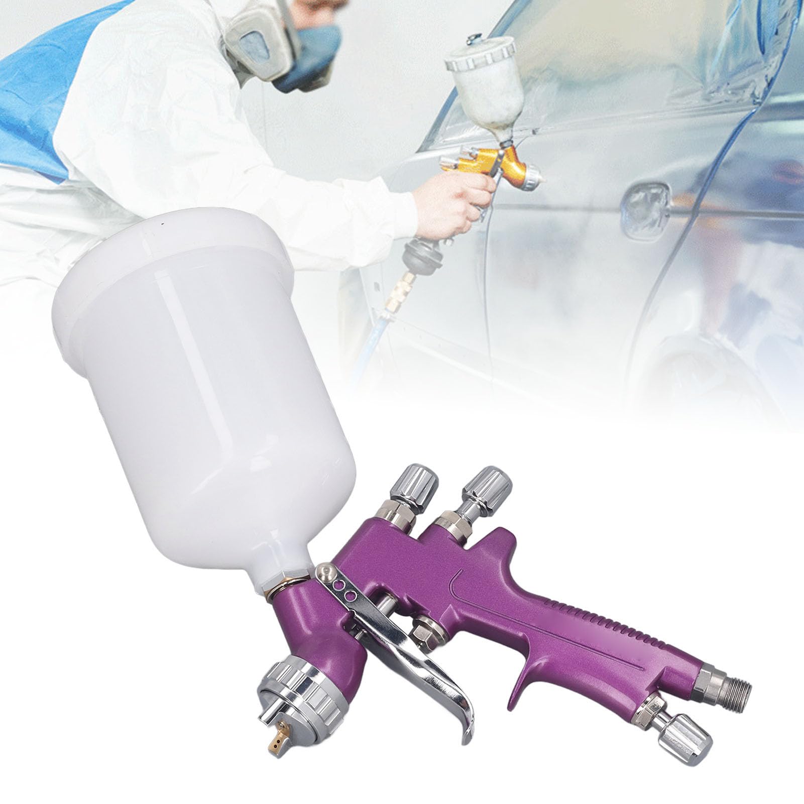 Pistola per Vernice Spray Resistente da 1,3 Mm con Doppie Manopole di Regolazione per Parti Automobilistiche, Mobili per la Lavorazione del Legno