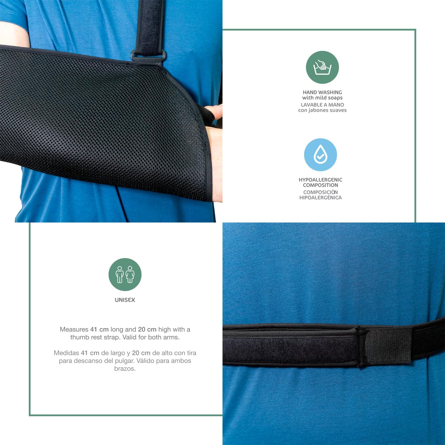 Écharpe Immobilisatrice Réglable pour Bras (Medium) | Sangle antirotation, bilatérale, épaule, respirante, noir