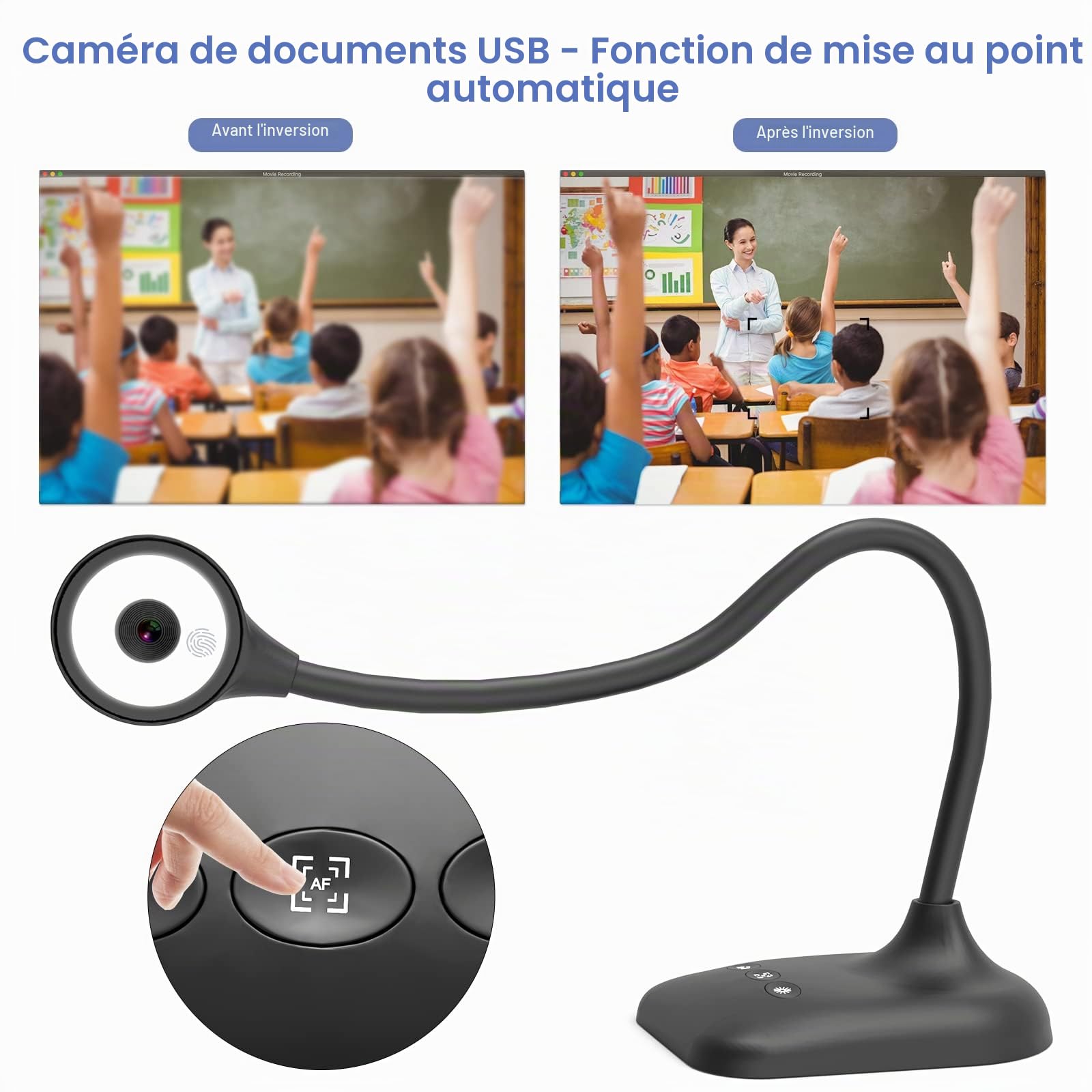 USB Visualiseur & Caméra de Document pour Format A3, Lumières LED à 3 Niveaux, iOS à 5 Niveaux, Inversion d'image, Pliage avec Zoom, Skype, Teams, OBS. pour Windows, macOS, Linux, Chromebook
